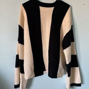 Shein Cream and Black Striped Knit Sweater